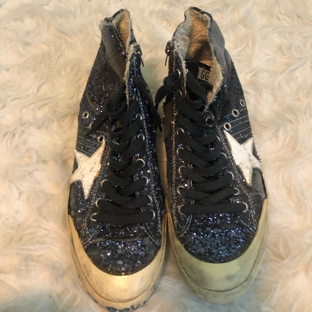 Golden goose navy sparkle high tops